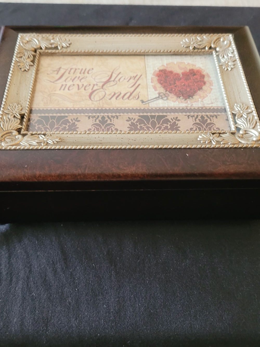 Decorative Brown Music Jewelry Box with Silver Ornate Frame